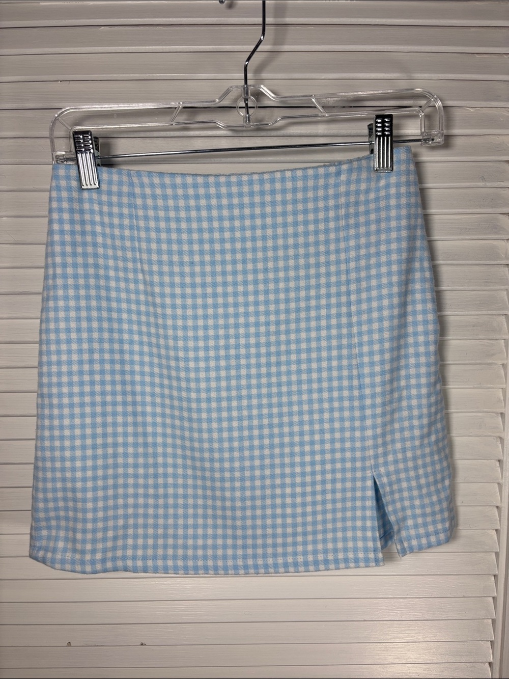 art class Light Blue Gingham Mini Skirt with Side Slit